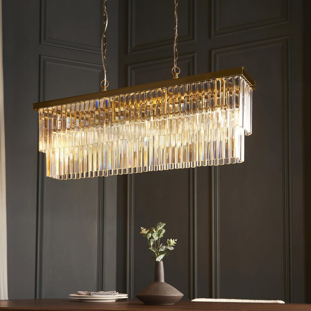 Endon 115950 Conaston 4 Light Linear Pendant Brushed Aged Brass Plate & Clear Cut Glass