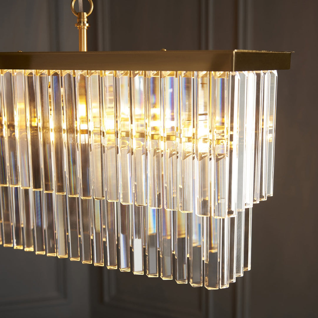 Endon 115950 Conaston 4 Light Linear Pendant Brushed Aged Brass Plate & Clear Cut Glass