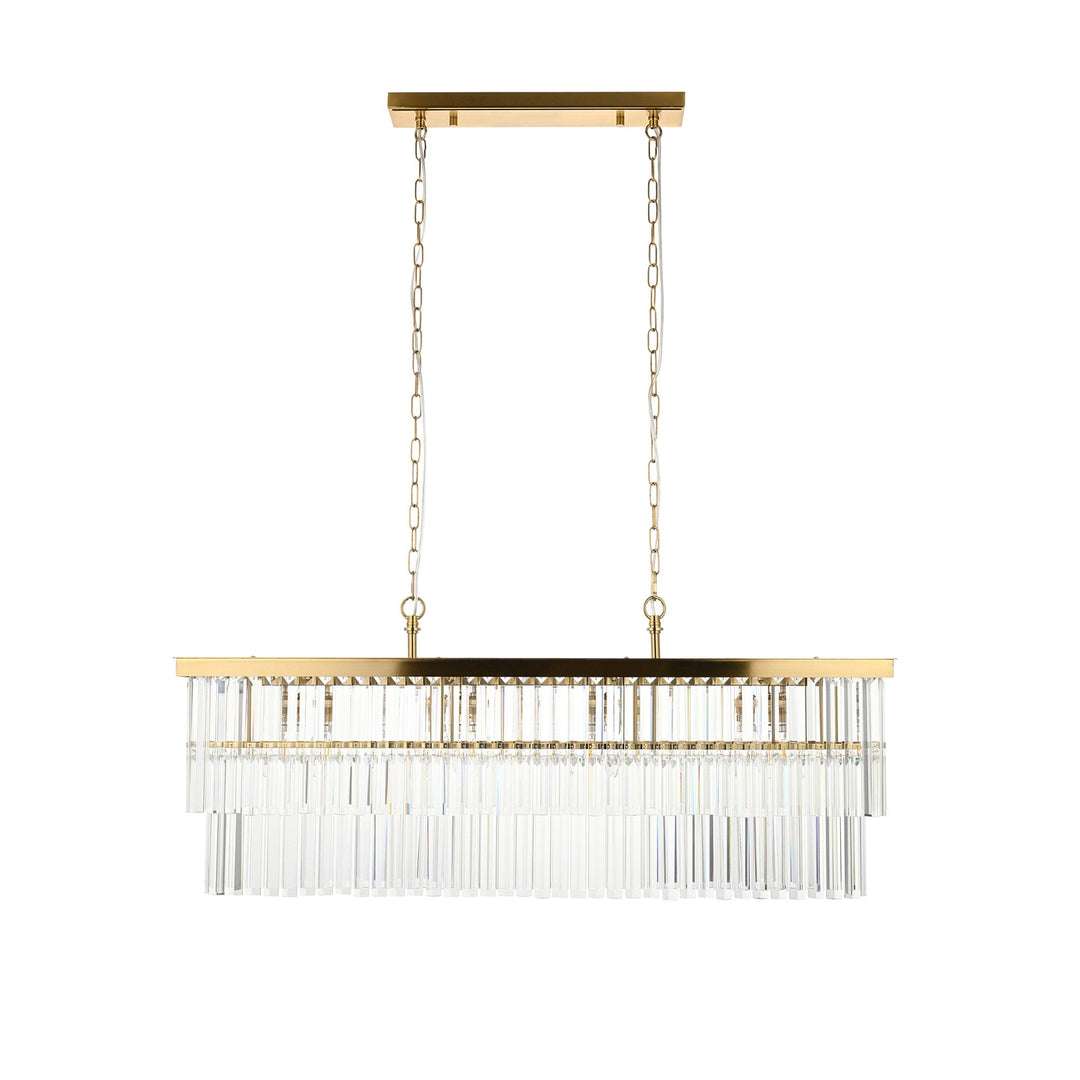 Endon 115950 Conaston 4 Light Linear Pendant Brushed Aged Brass Plate & Clear Cut Glass