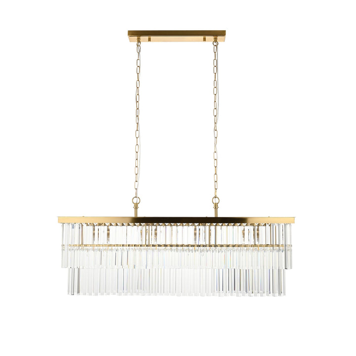 Endon 115950 Conaston 4 Light Linear Pendant Brushed Aged Brass Plate & Clear Cut Glass