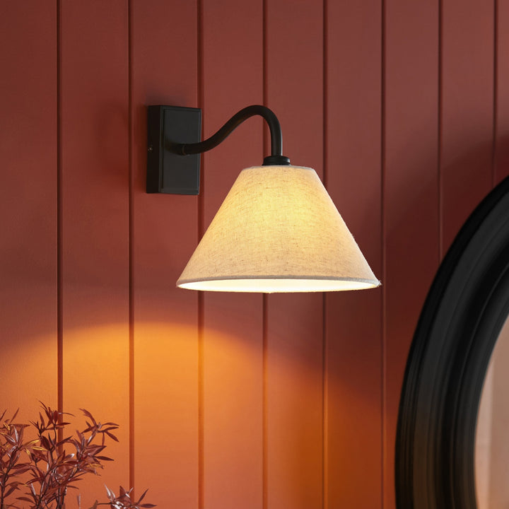 Endon 116910 Knole Wall Light Matt Black & Natural Faux Linen