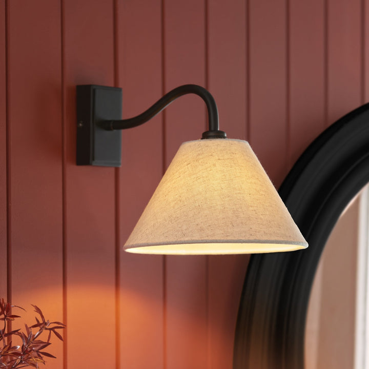Endon 116910 Knole Wall Light Matt Black & Natural Faux Linen