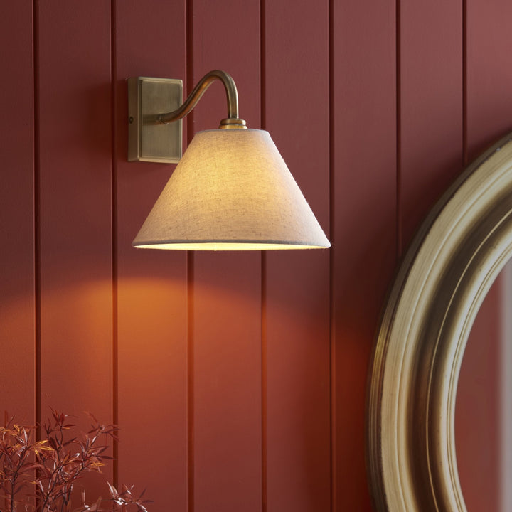 Endon 116911 Knole Wall Light Antique Brass Plate & Natural Faux Linen