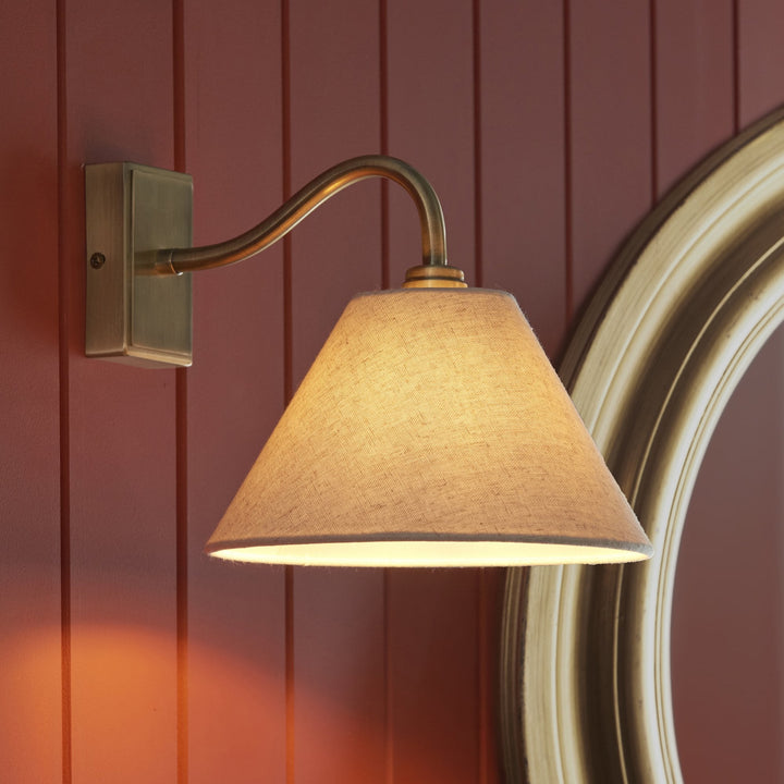 Endon 116911 Knole Wall Light Antique Brass Plate & Natural Faux Linen