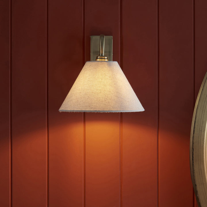 Endon 116911 Knole Wall Light Antique Brass Plate & Natural Faux Linen