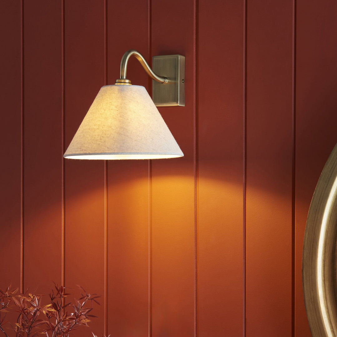 Endon 116911 Knole Wall Light Antique Brass Plate & Natural Faux Linen