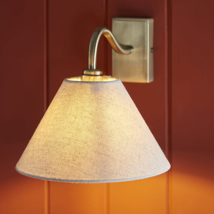 Endon 116911 Knole Wall Light Antique Brass Plate & Natural Faux Linen