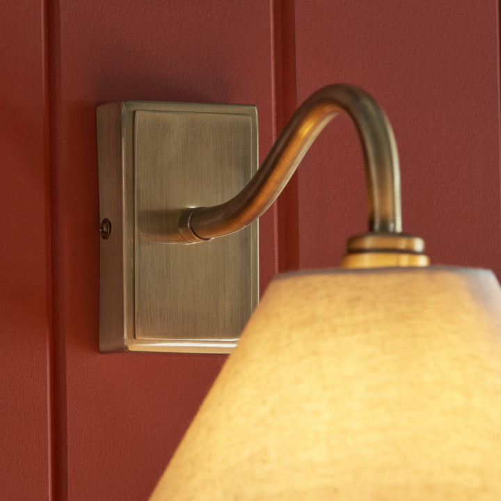 Endon 116911 Knole Wall Light Antique Brass Plate & Natural Faux Linen