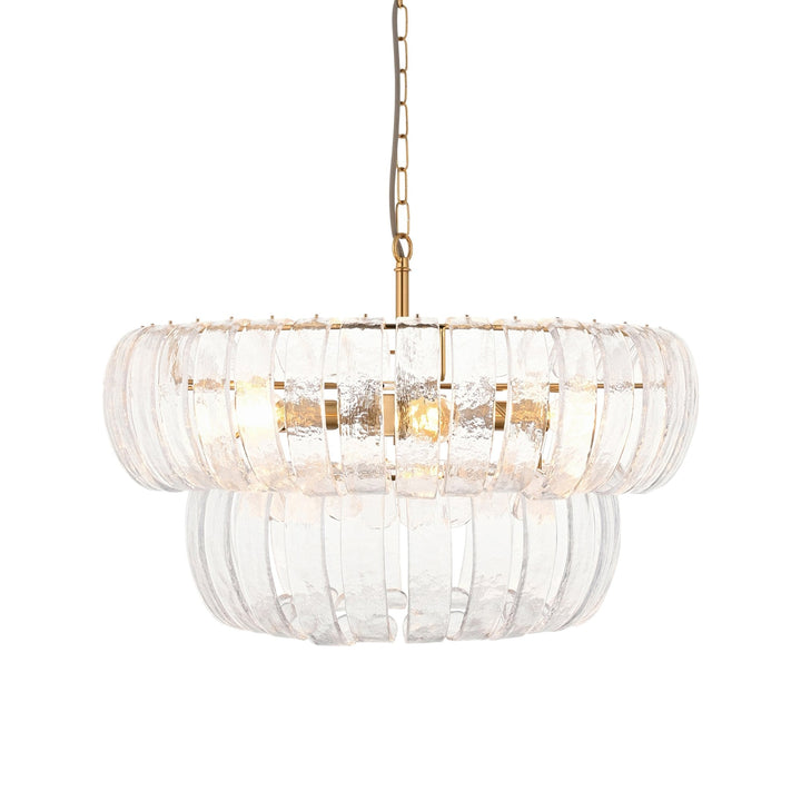 Endon 116976 Montrose 6 Light Pendant Brushed Aged Brass Plate & Handmade Clear Textured Glass