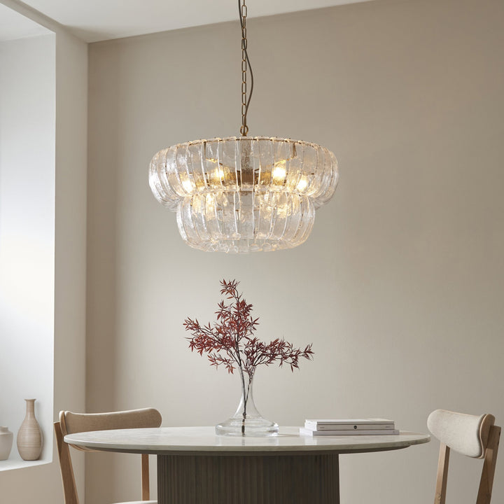 Endon 116976 Montrose 6 Light Pendant Brushed Aged Brass Plate & Handmade Clear Textured Glass