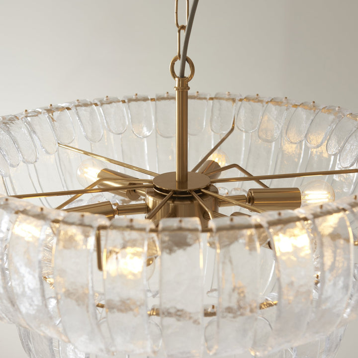 Endon 116976 Montrose 6 Light Pendant Brushed Aged Brass Plate & Handmade Clear Textured Glass
