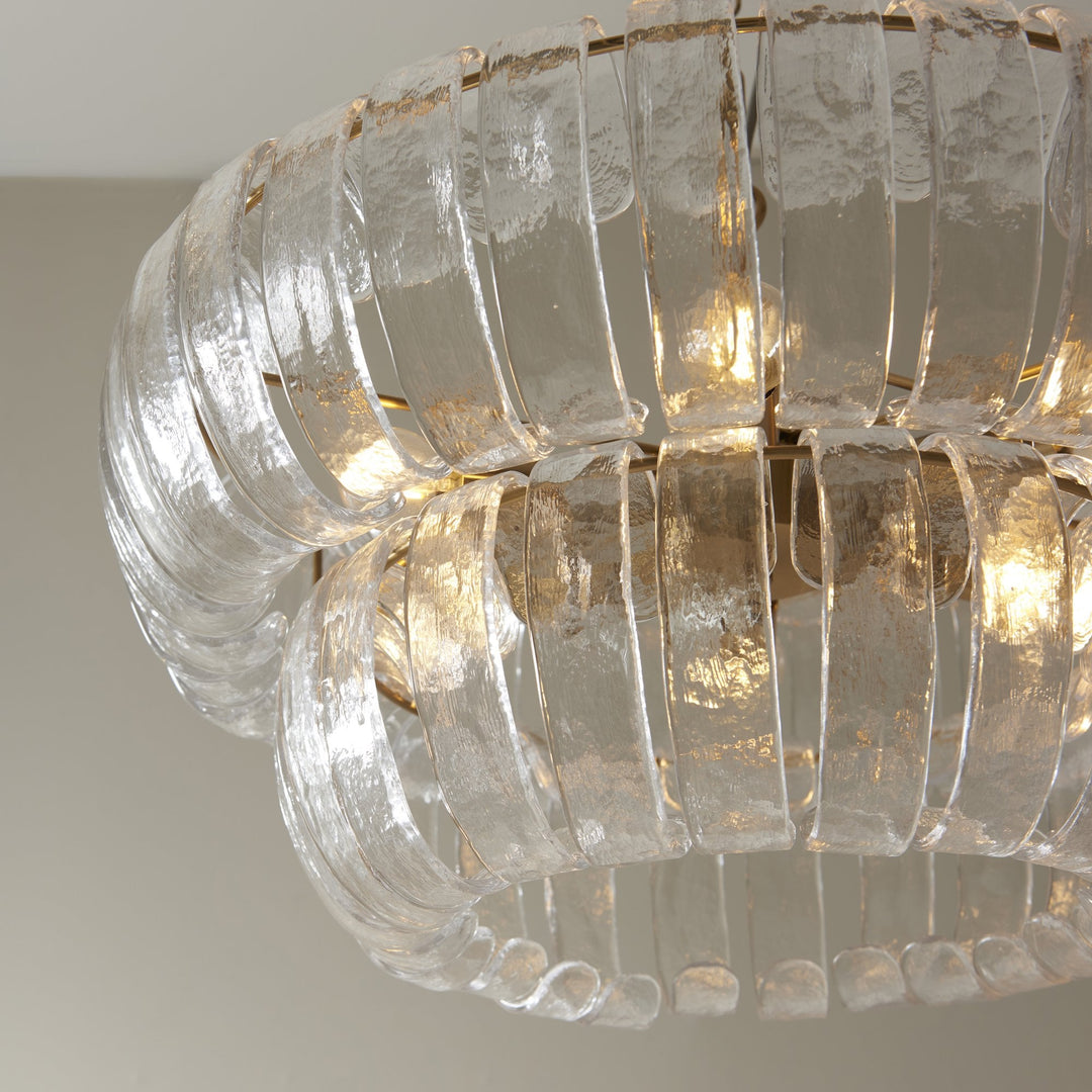 Endon 116976 Montrose 6 Light Pendant Brushed Aged Brass Plate & Handmade Clear Textured Glass