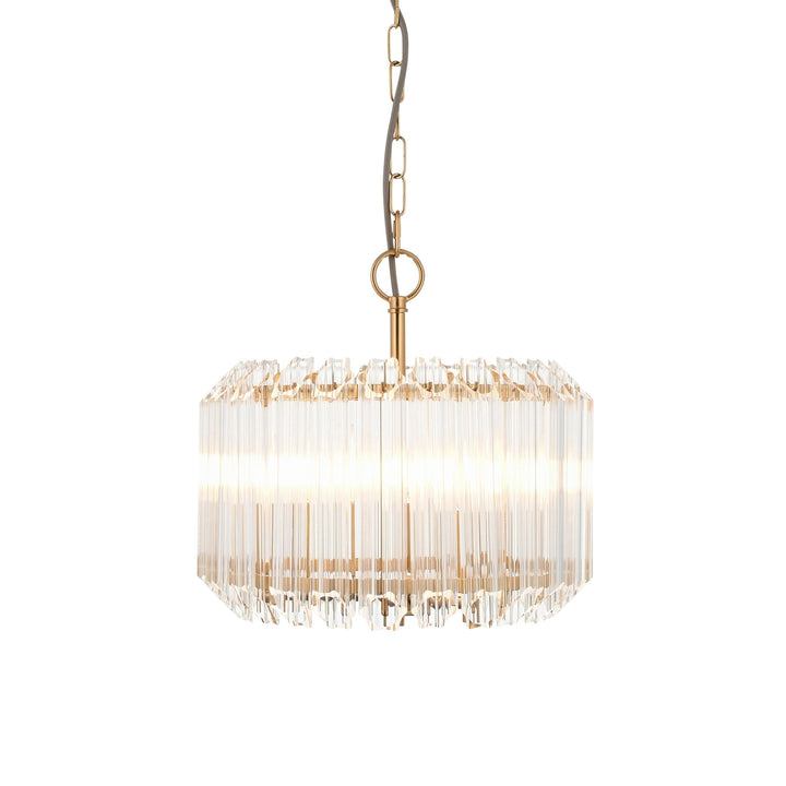 Endon 117514 Valentina 3 Light Pendant Brushed Aged Brass Plate & Clear Glass