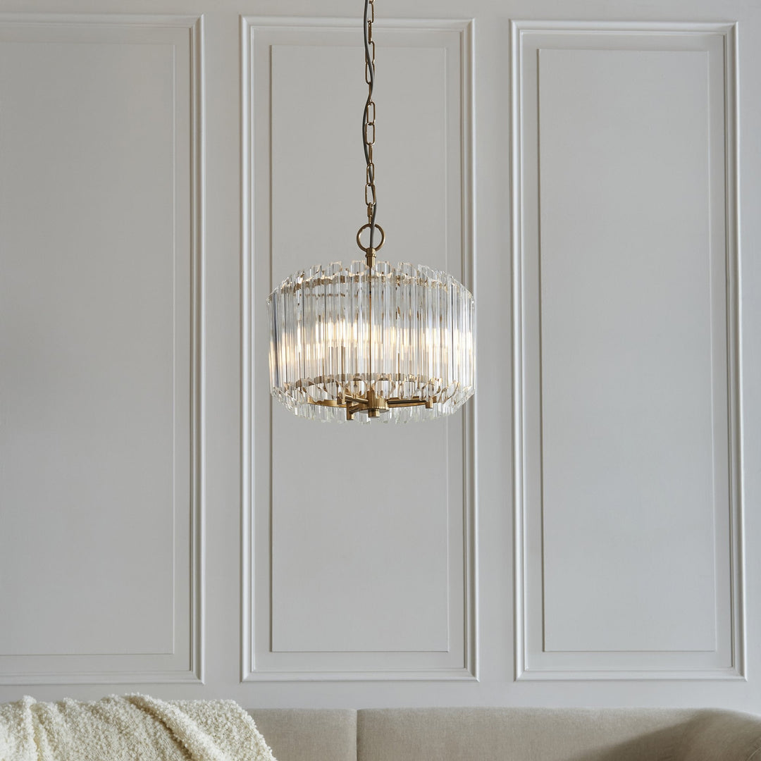 Endon 117514 Valentina 3 Light Pendant Brushed Aged Brass Plate & Clear Glass