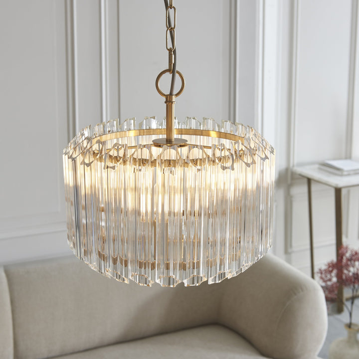 Endon 117514 Valentina 3 Light Pendant Brushed Aged Brass Plate & Clear Glass