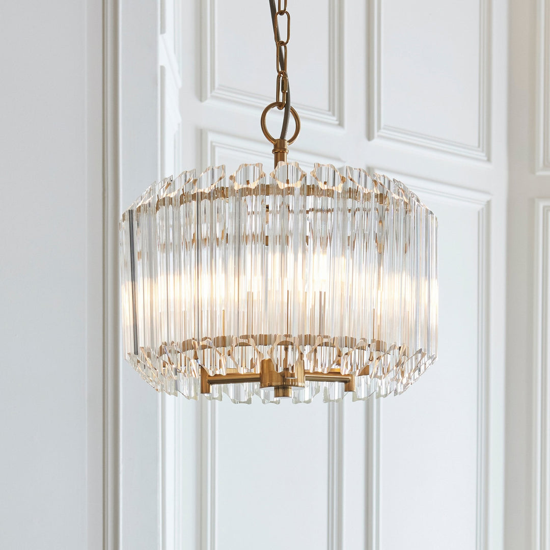 Endon 117514 Valentina 3 Light Pendant Brushed Aged Brass Plate & Clear Glass