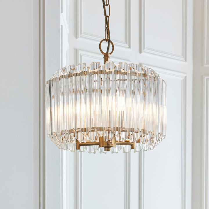 Endon 117514 Valentina 3 Light Pendant Brushed Aged Brass Plate & Clear Glass