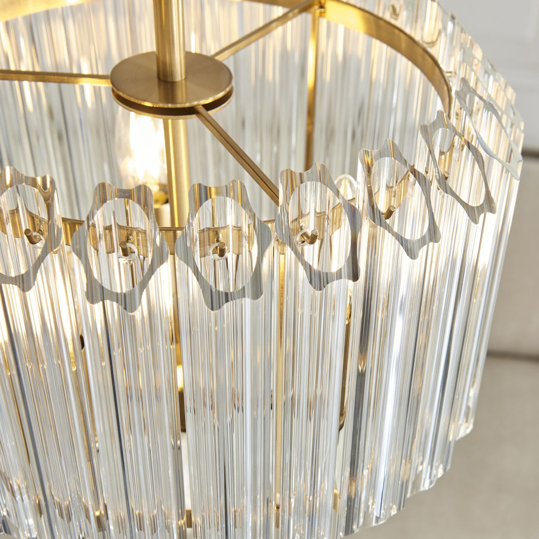 Endon 117514 Valentina 3 Light Pendant Brushed Aged Brass Plate & Clear Glass