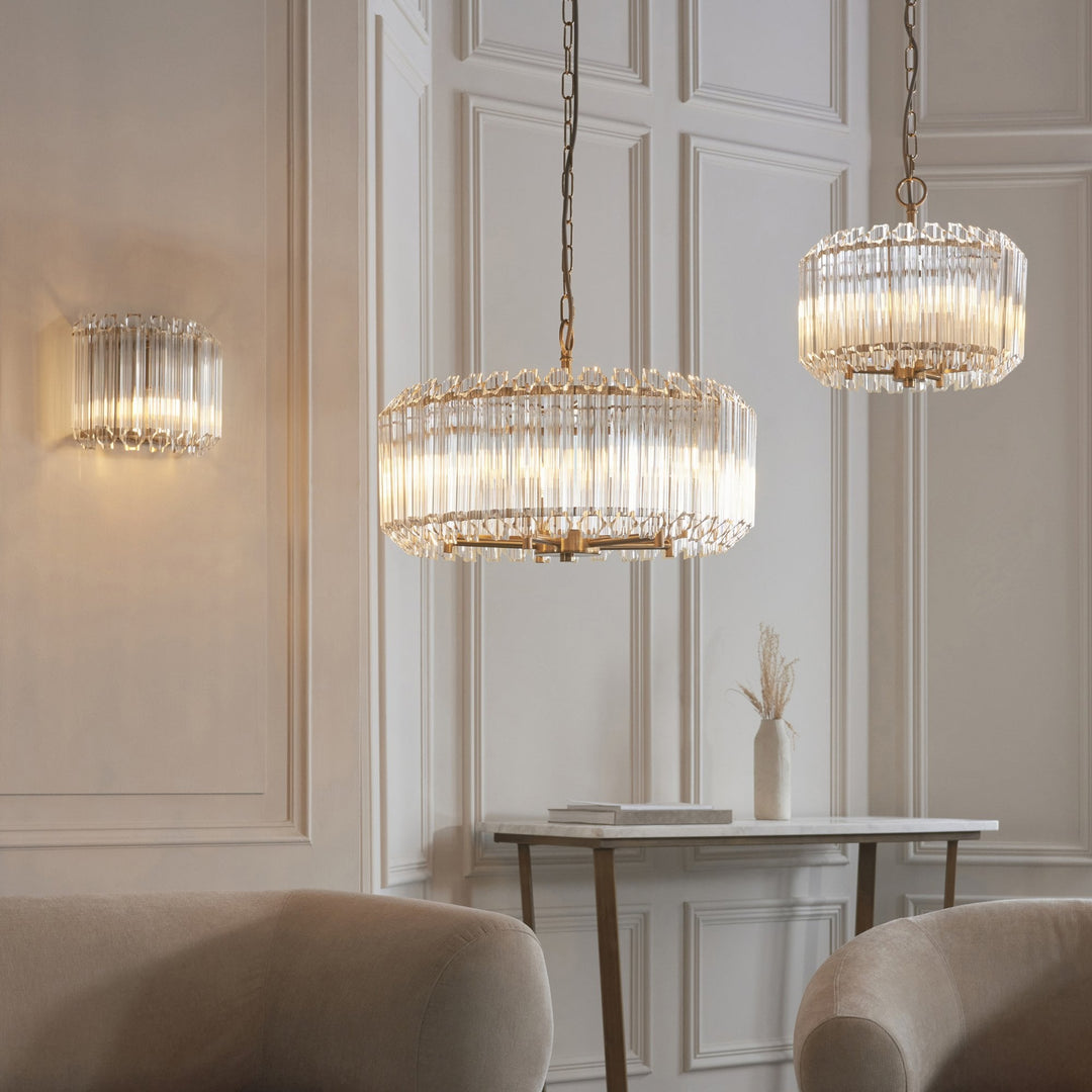 Endon 117514 Valentina 3 Light Pendant Brushed Aged Brass Plate & Clear Glass