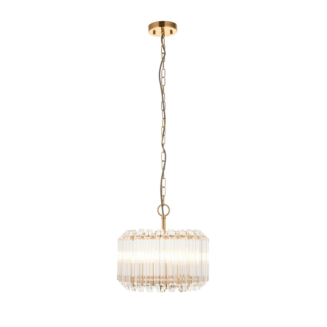 Endon 117514 Valentina 3 Light Pendant Brushed Aged Brass Plate & Clear Glass