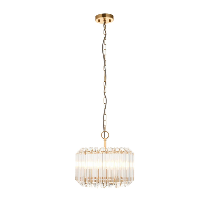 Endon 117514 Valentina 3 Light Pendant Brushed Aged Brass Plate & Clear Glass