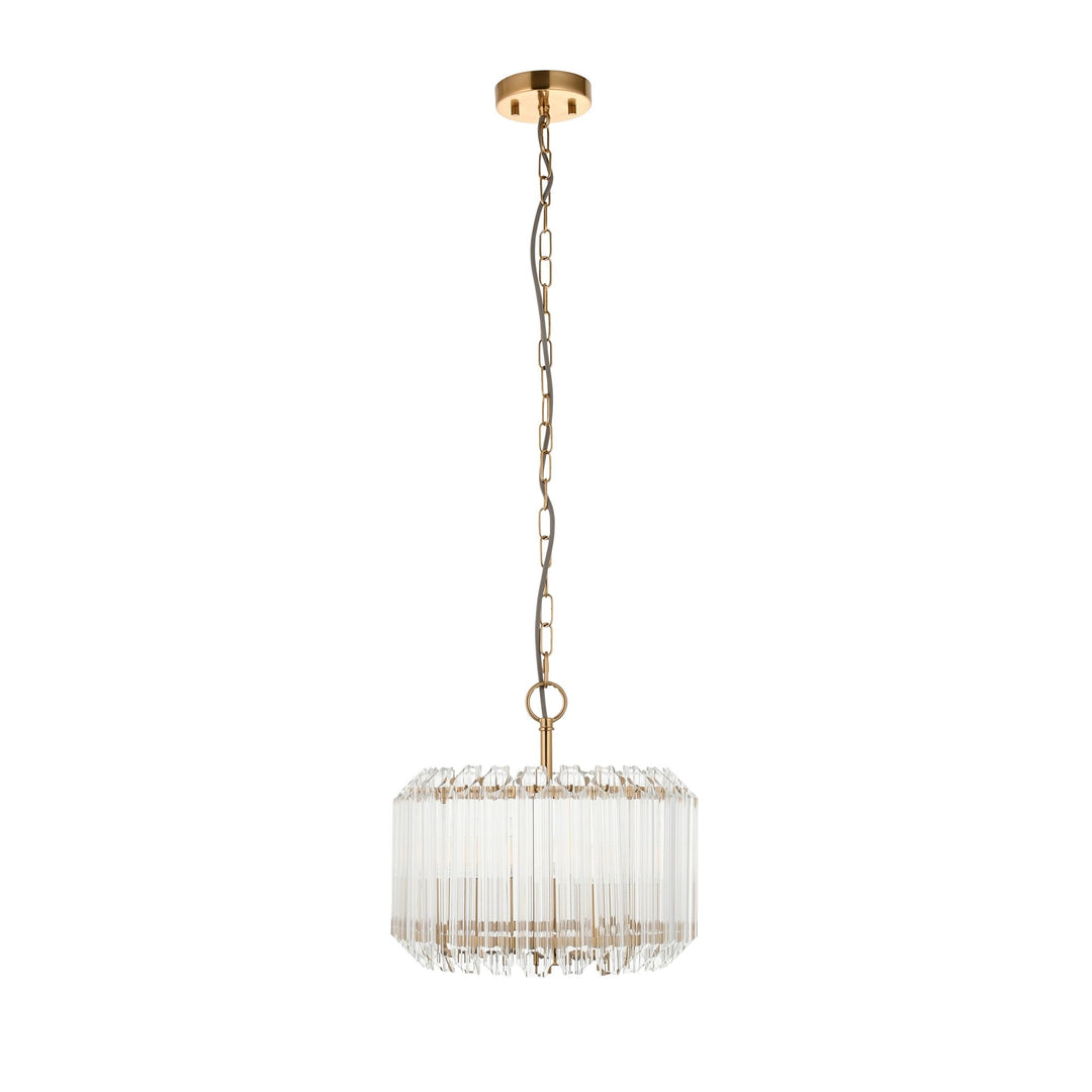 Endon 117514 Valentina 3 Light Pendant Brushed Aged Brass Plate & Clear Glass