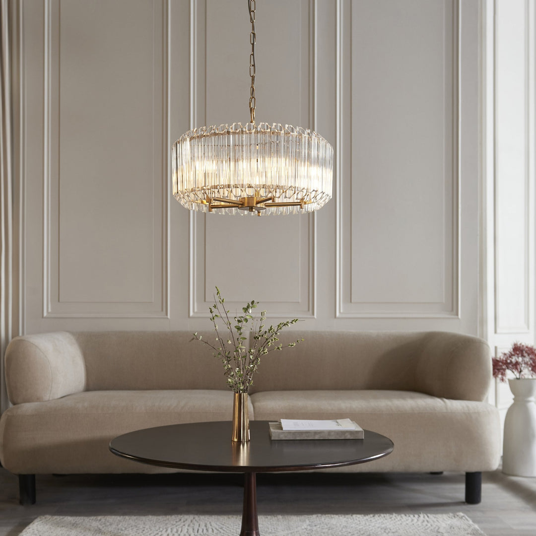 Endon 117515 Valentina 5 Light Pendant Brushed Aged Brass Plate & Clear Glass