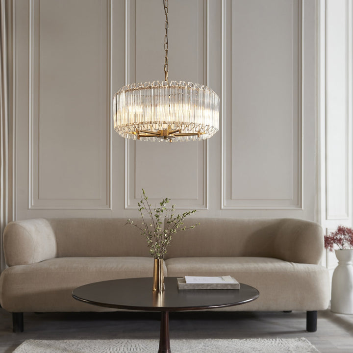 Endon 117515 Valentina 5 Light Pendant Brushed Aged Brass Plate & Clear Glass