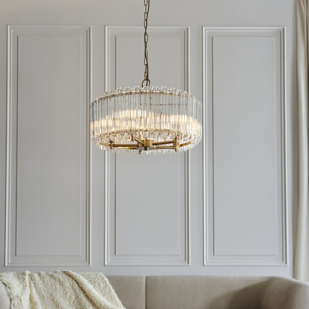 Endon 117515 Valentina 5 Light Pendant Brushed Aged Brass Plate & Clear Glass