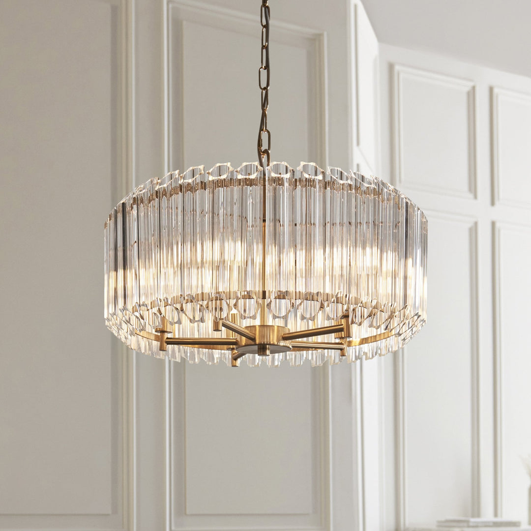 Endon 117515 Valentina 5 Light Pendant Brushed Aged Brass Plate & Clear Glass