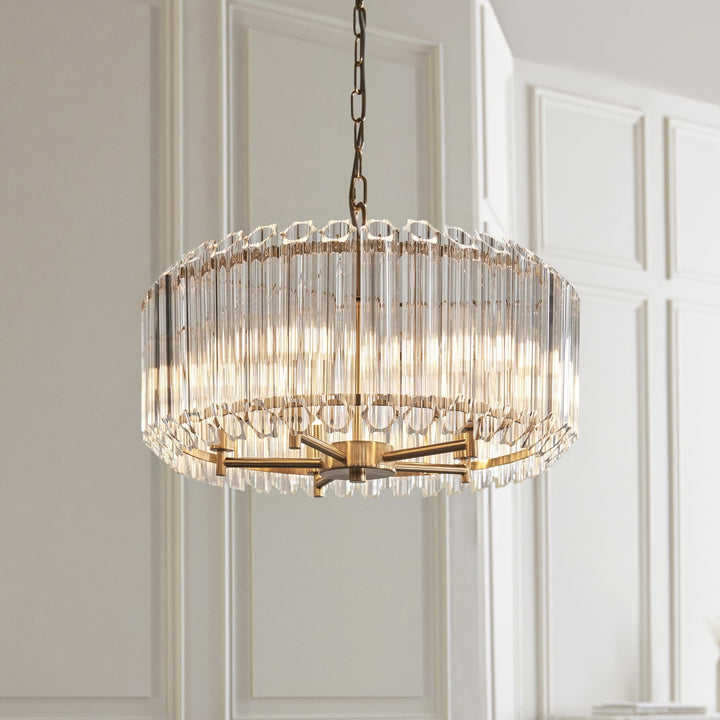 Endon 117515 Valentina 5 Light Pendant Brushed Aged Brass Plate & Clear Glass