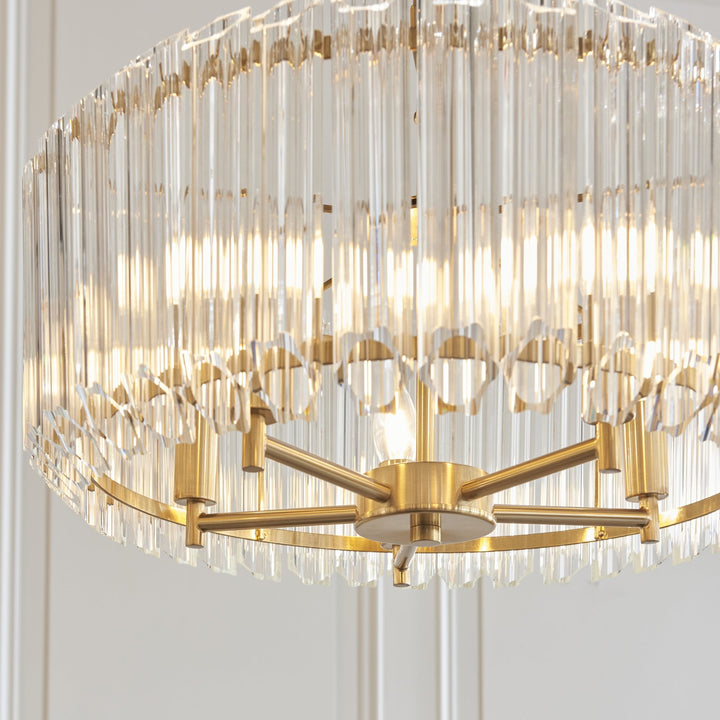 Endon 117515 Valentina 5 Light Pendant Brushed Aged Brass Plate & Clear Glass