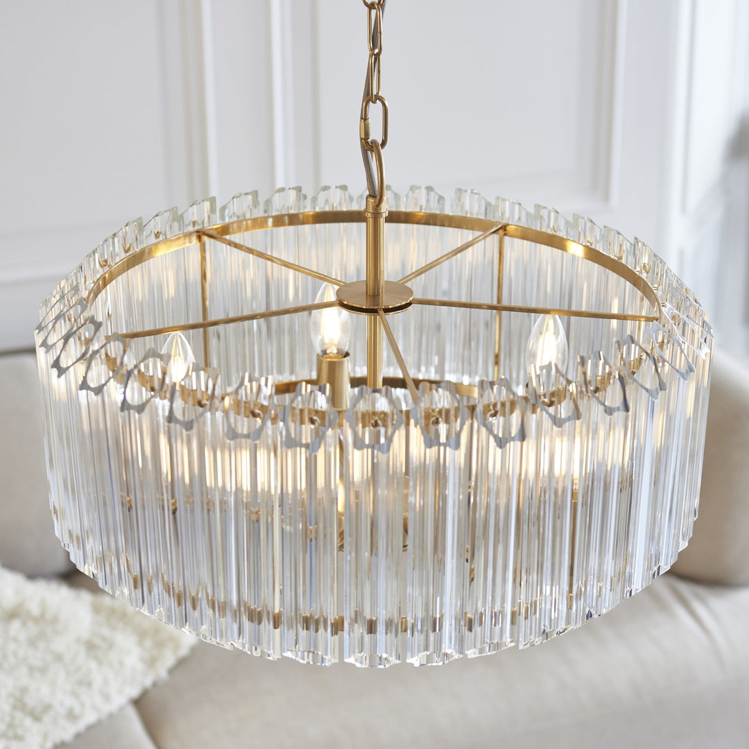 Endon 117515 Valentina 5 Light Pendant Brushed Aged Brass Plate & Clear Glass
