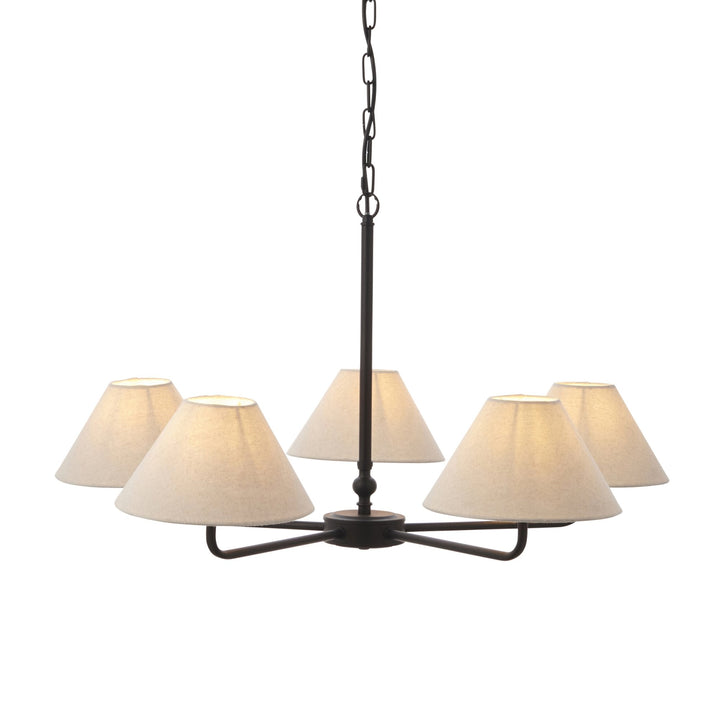 Endon 117832 Lille 5 Light Pendant Matt Black & Natural Faux Linen