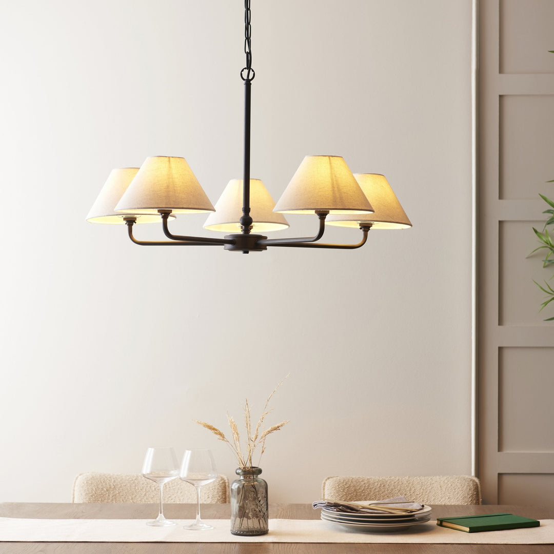 Endon 117832 Lille 5 Light Pendant Matt Black & Natural Faux Linen