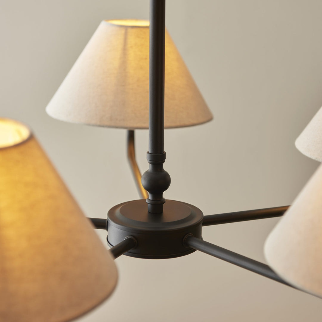 Endon 117832 Lille 5 Light Pendant Matt Black & Natural Faux Linen