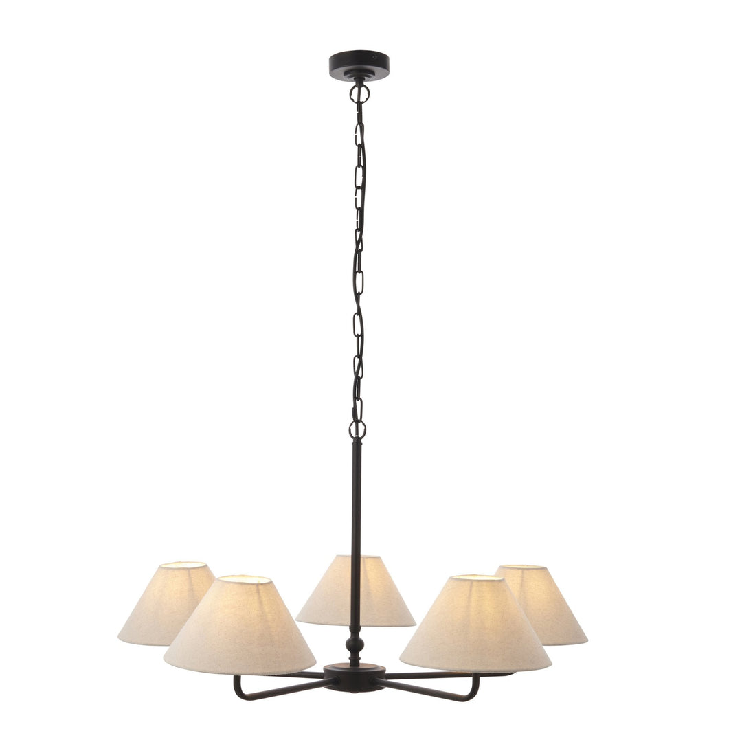 Endon 117832 Lille 5 Light Pendant Matt Black & Natural Faux Linen
