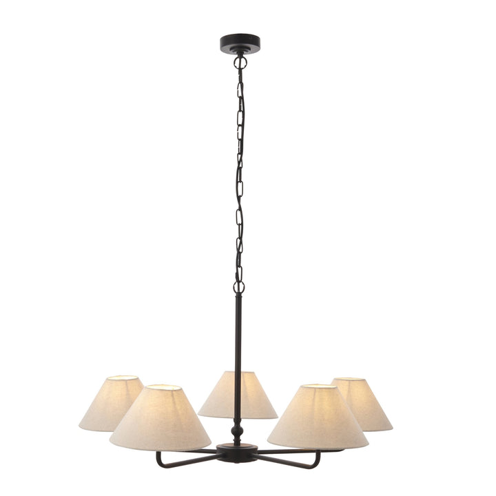 Endon 117832 Lille 5 Light Pendant Matt Black & Natural Faux Linen