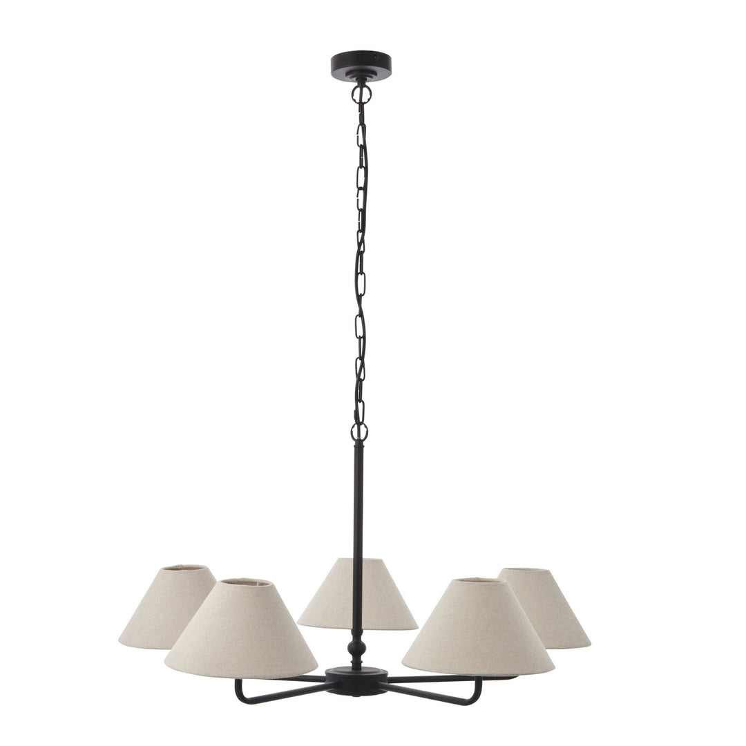 Endon 117832 Lille 5 Light Pendant Matt Black & Natural Faux Linen