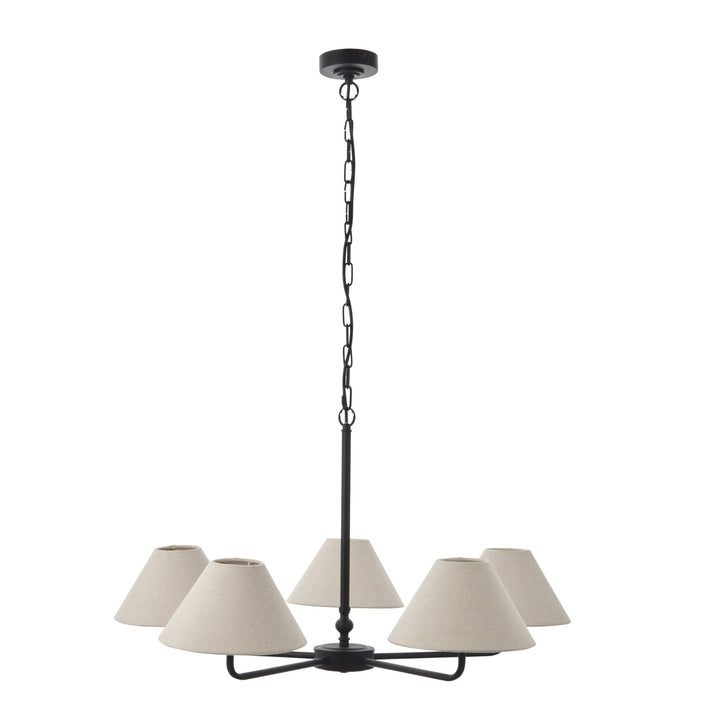 Endon 117832 Lille 5 Light Pendant Matt Black & Natural Faux Linen