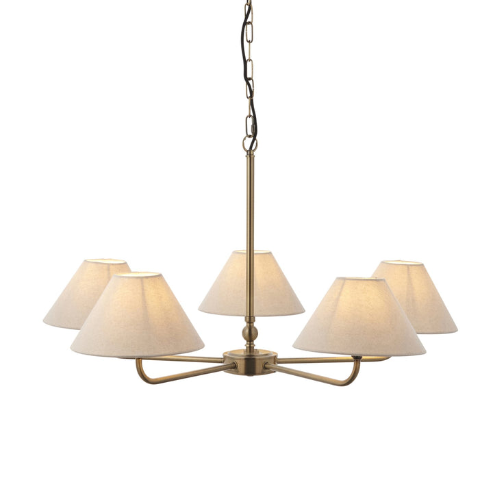 Endon 117833 Lille 5 Light Pendant Antique Brass Plate & Natural Faux Linen