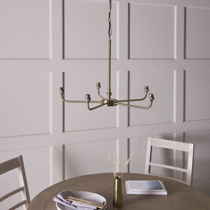 Endon 117833 Lille 5 Light Pendant Antique Brass Plate & Natural Faux Linen