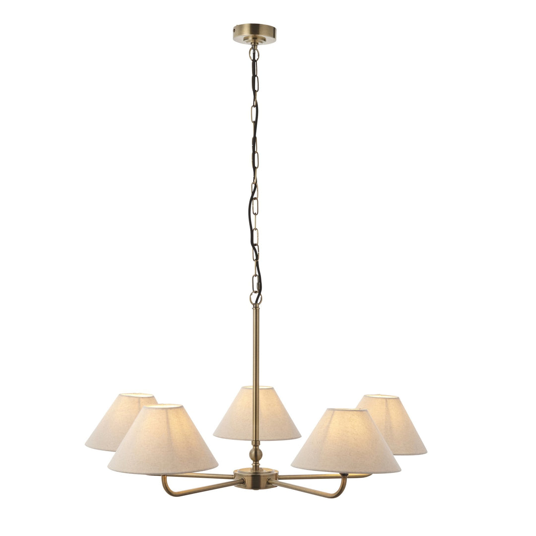 Endon 117833 Lille 5 Light Pendant Antique Brass Plate & Natural Faux Linen