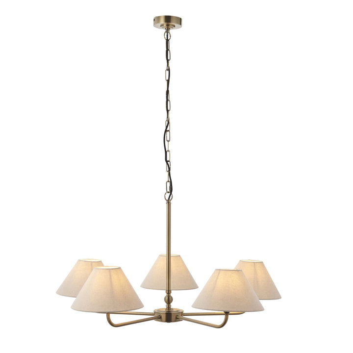 Endon 117833 Lille 5 Light Pendant Antique Brass Plate & Natural Faux Linen