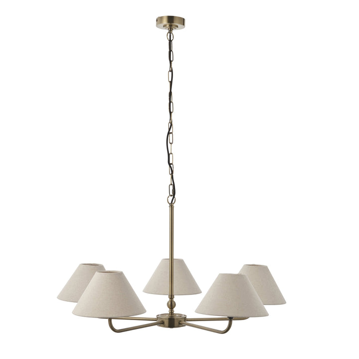 Endon 117833 Lille 5 Light Pendant Antique Brass Plate & Natural Faux Linen