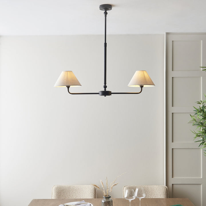 Endon 117834 Lille 2 Light Linear Pendant Matt Black & Natural Faux Linen
