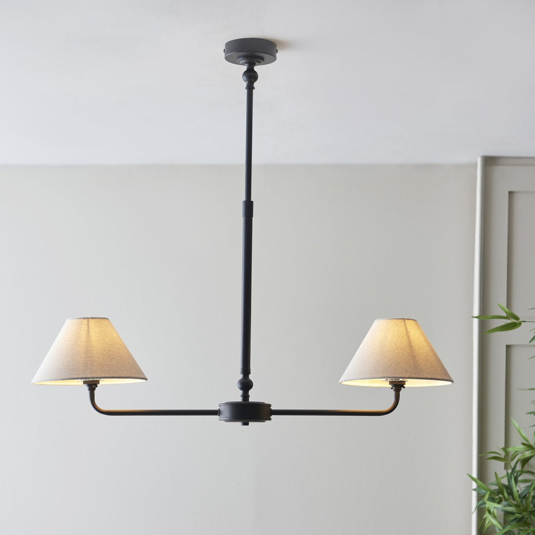 Endon 117834 Lille 2 Light Linear Pendant Matt Black & Natural Faux Linen