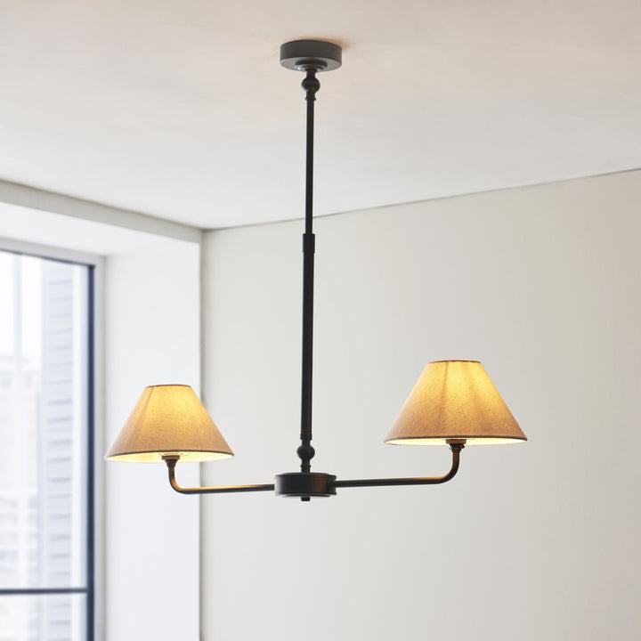 Endon 117834 Lille 2 Light Linear Pendant Matt Black & Natural Faux Linen
