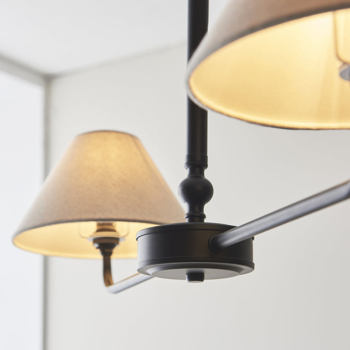 Endon 117834 Lille 2 Light Linear Pendant Matt Black & Natural Faux Linen