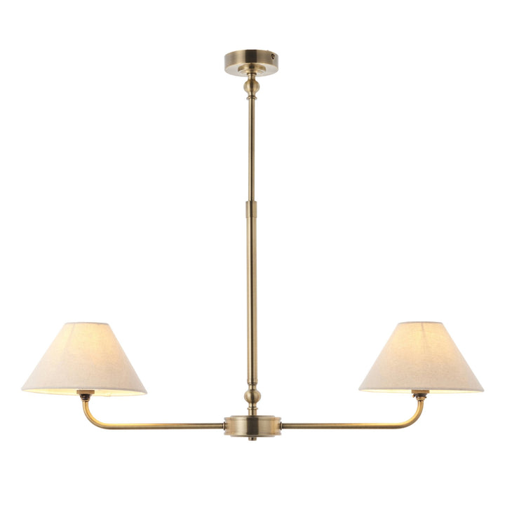 Endon 117835 Lille 2 Light Linear Pendant Antique Brass Plate & Natural Faux Linen